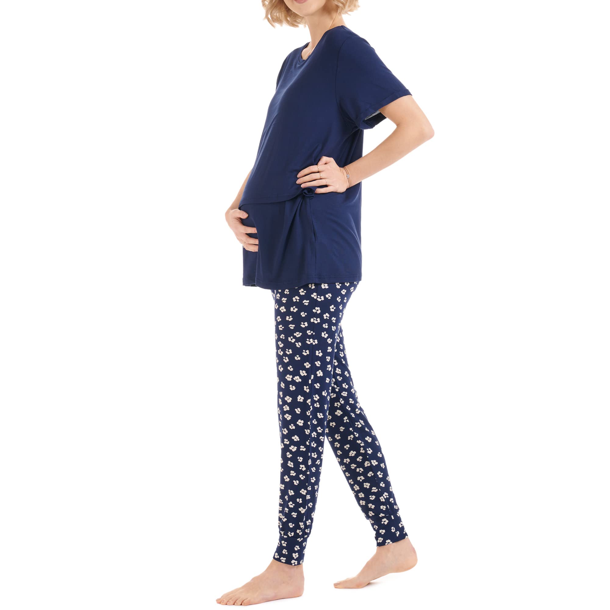 HerzmutterNursing Pyjamas Maternity Pyjamas - Pregnancy Pyjamas with Pattern - Pyjama Set for Pregnant Women - Short Sleeve Pyjamas for Breastfeeding Function - 2950