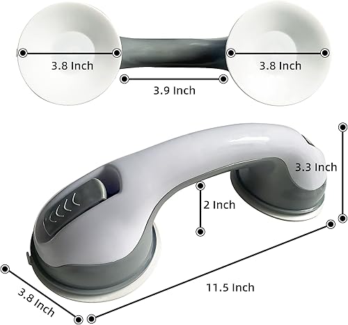 Miniatura 3 de Paquete de 2 barras de agarre resistentes para ducha, asas de barra de succión gris de 12 pulgadas para ancianos, personas mayores, discapacitados,