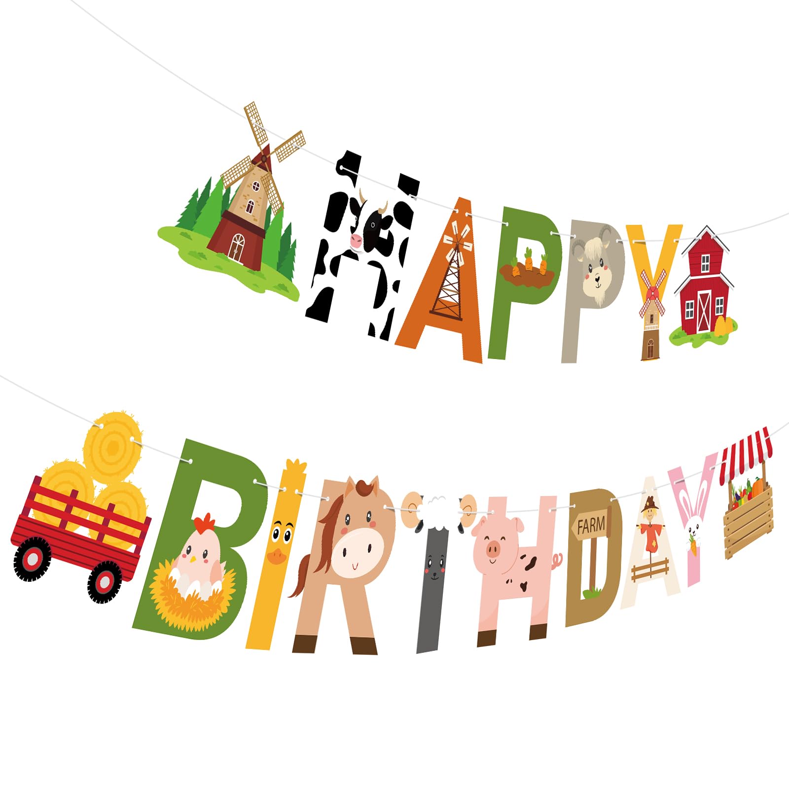 Happy Birthday Banner Farm Party Decorations Farm Birthday Party Garland for Kids Farm Theme Birthday Party Supplies — image 1