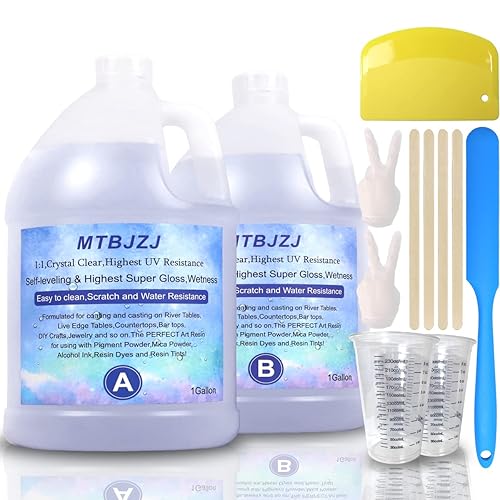 Miniatura 8 de MTBJZJ Resina epoxi, kit de resina epoxi transparente de 32 onzas para principiantes, no amarillea y sin burbujas, autonivelante para mesas de río,