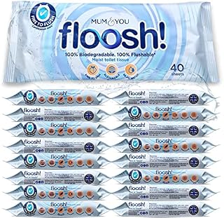 Mum & You Floosh Fresh Flushable Moist Toilet Wipes, Biodegradable (18 Packs of 40 Wipes, 720 Total)