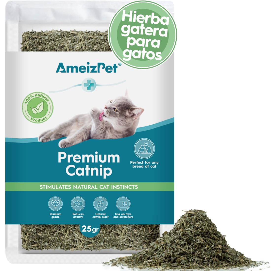 AmeizPet Catnip Grass para Gatos Premium, Catnip Treats para Entrenamiento y Juego, 25g (0.06 Oz)