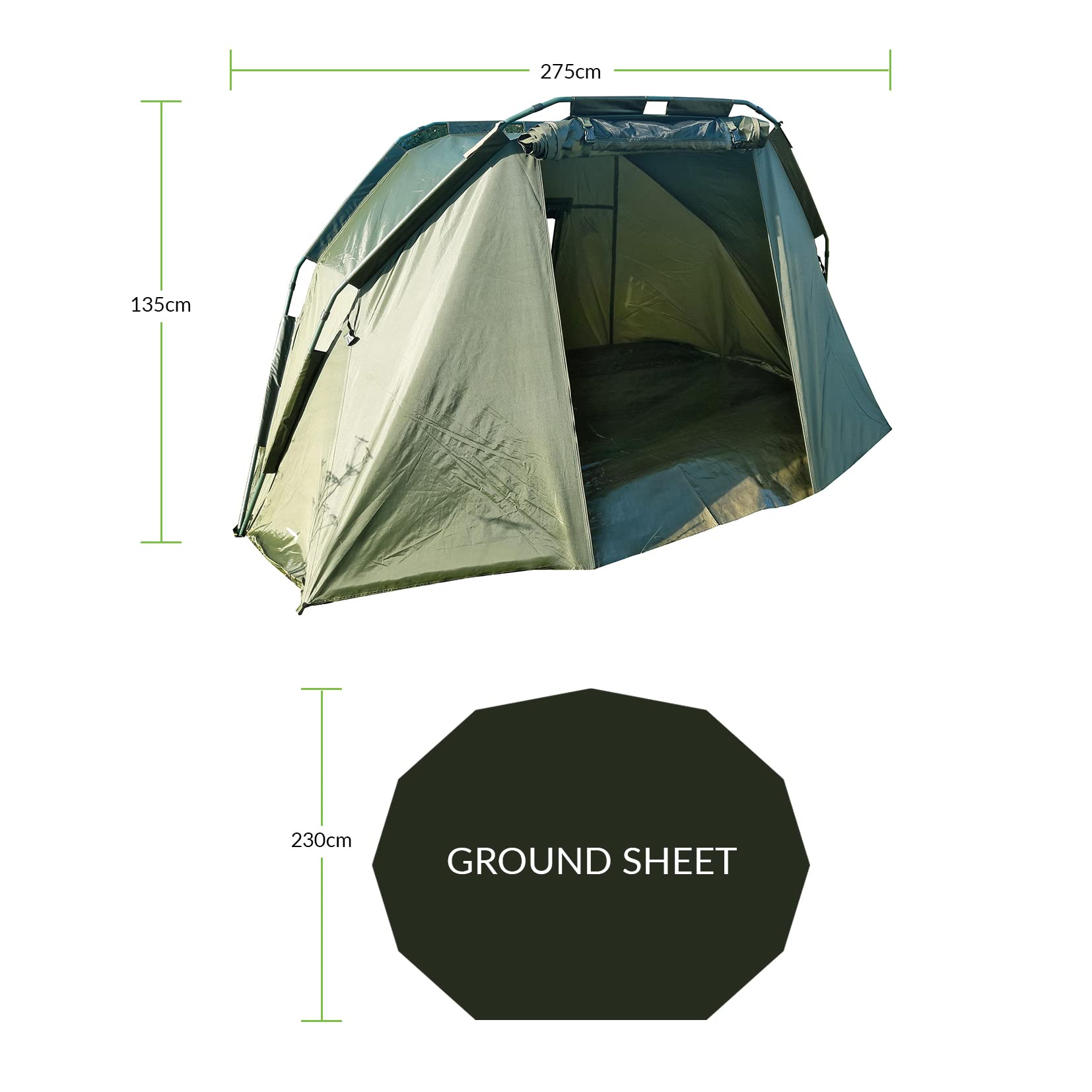 KING CARP,1 hombre Bivvy/Pesca Día Refugio Impermeable 210D Material, clavijas y bolsa de transporte [25-1711], verde