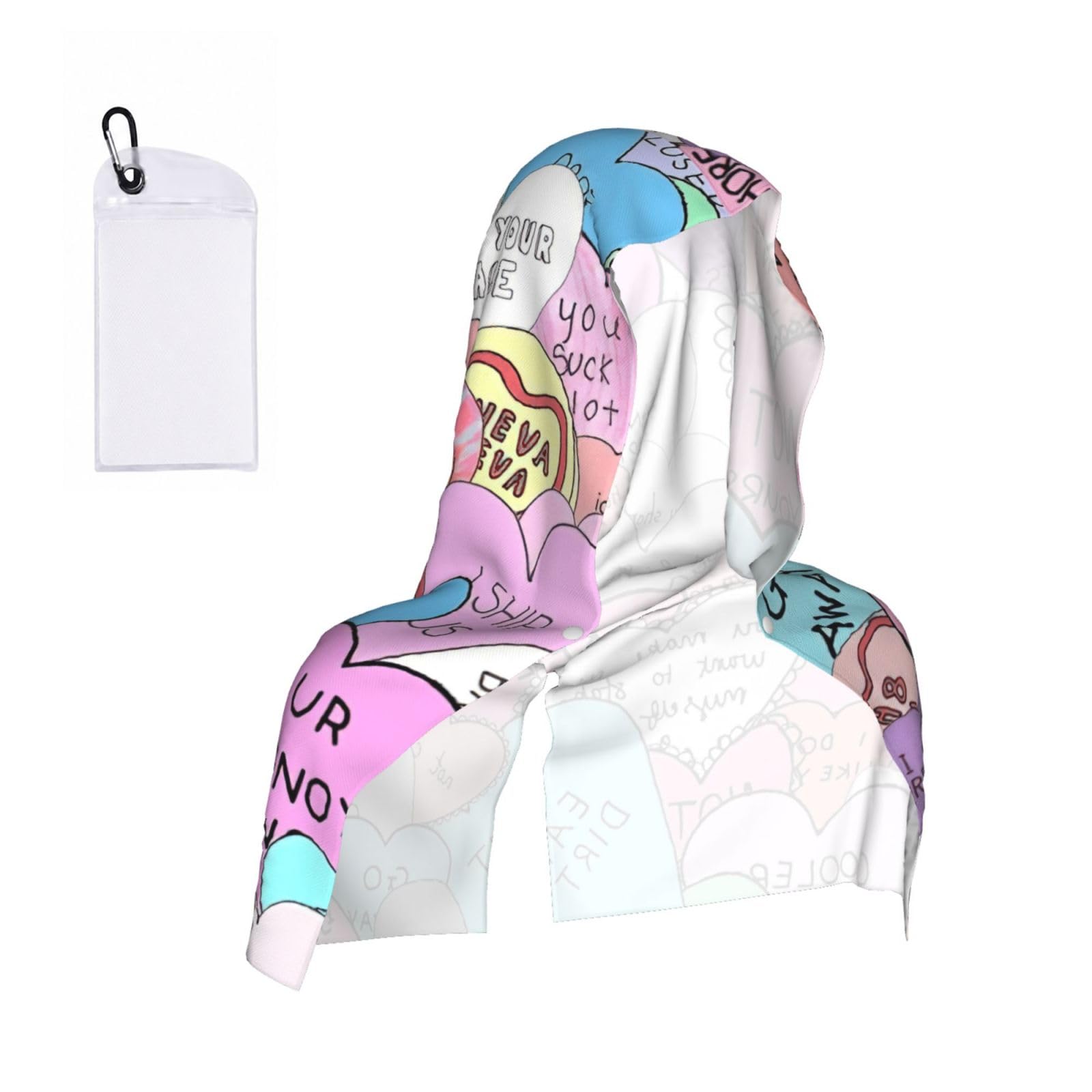 DUWAA Colorful Heart Print Reusable Hoodie Cooling Neck Wrap, Hot Weather Outdoor Sports Workout Head Towel For Stay Chill