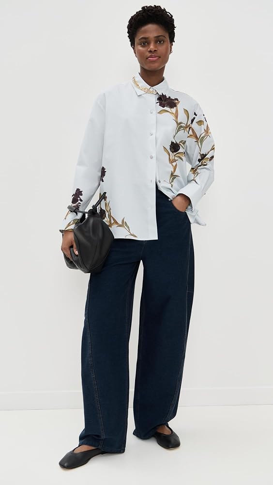 vince placed iris cotton shirt dress Vince Long-Sleeve Placed Iris Cotton Shirtdress