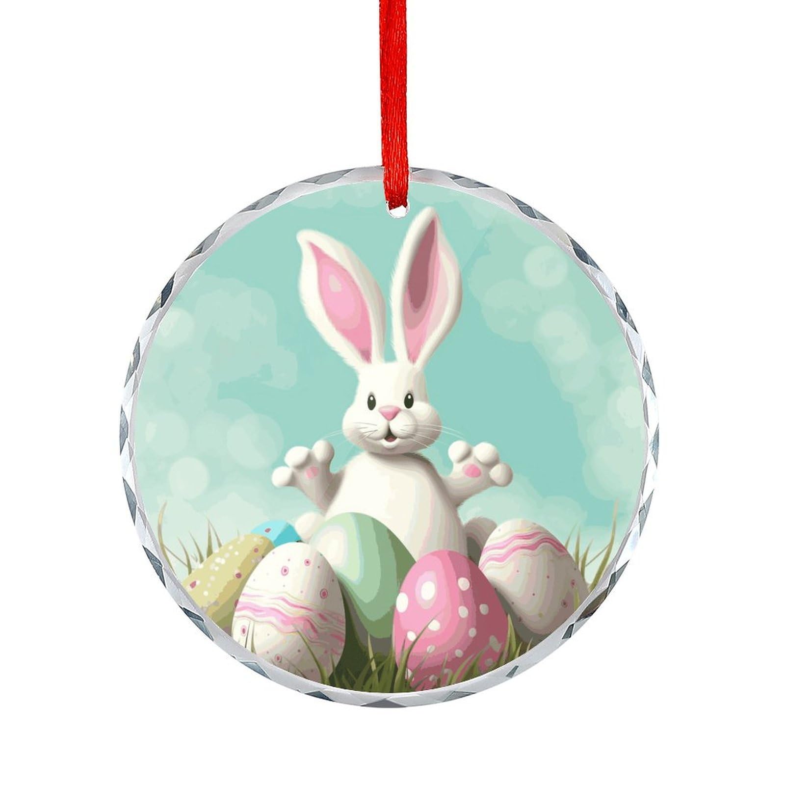 Btcowzrv Style Happy Easter Eggs Bunny Tail1 Round Ornament Hanging Pendant Decor