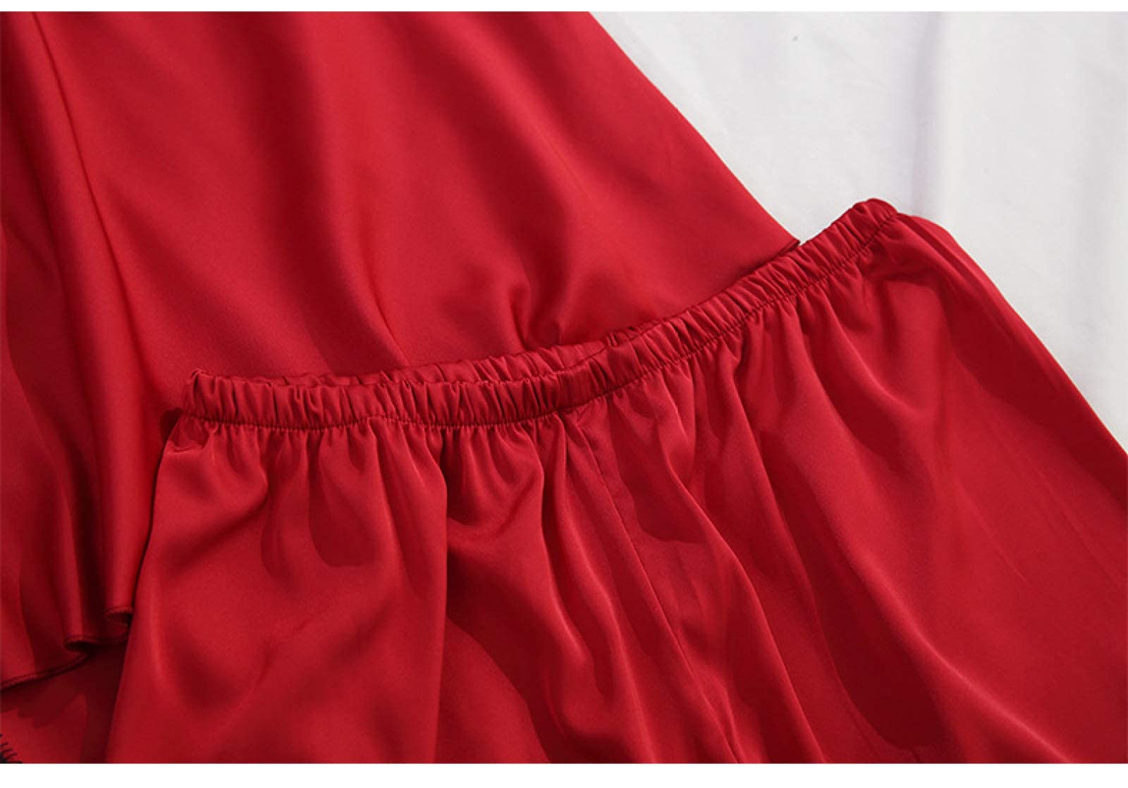 CFWSHJ 4-teiliges Damen-Pyjama-Set, Seidensatin, Spitze, Cami, Nachtwäsche, Robe, Hosen, Nachthemd, Hosen, Dessous-Pyjama-Sets, Grün-S (Rood XXL)
