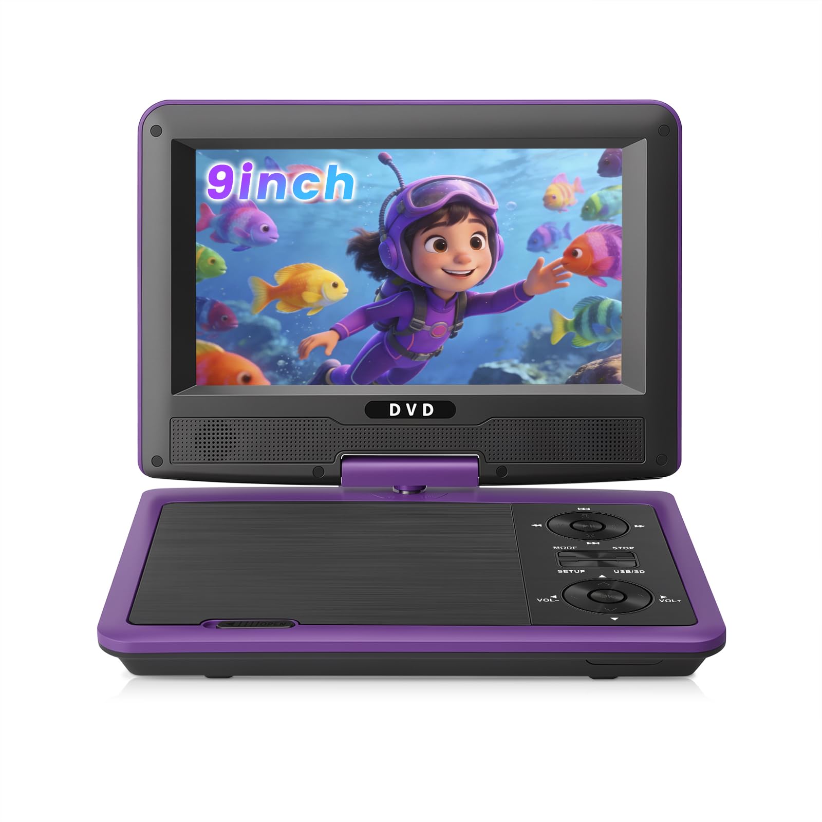 11.5" Portable DVD Player for Kids & Car Travel–9 inch Swivel IPS Screen,3-Hour Battery,CD/DVD/USB/SD Support,Region Free/Headrest Mount & Remote (Purple)