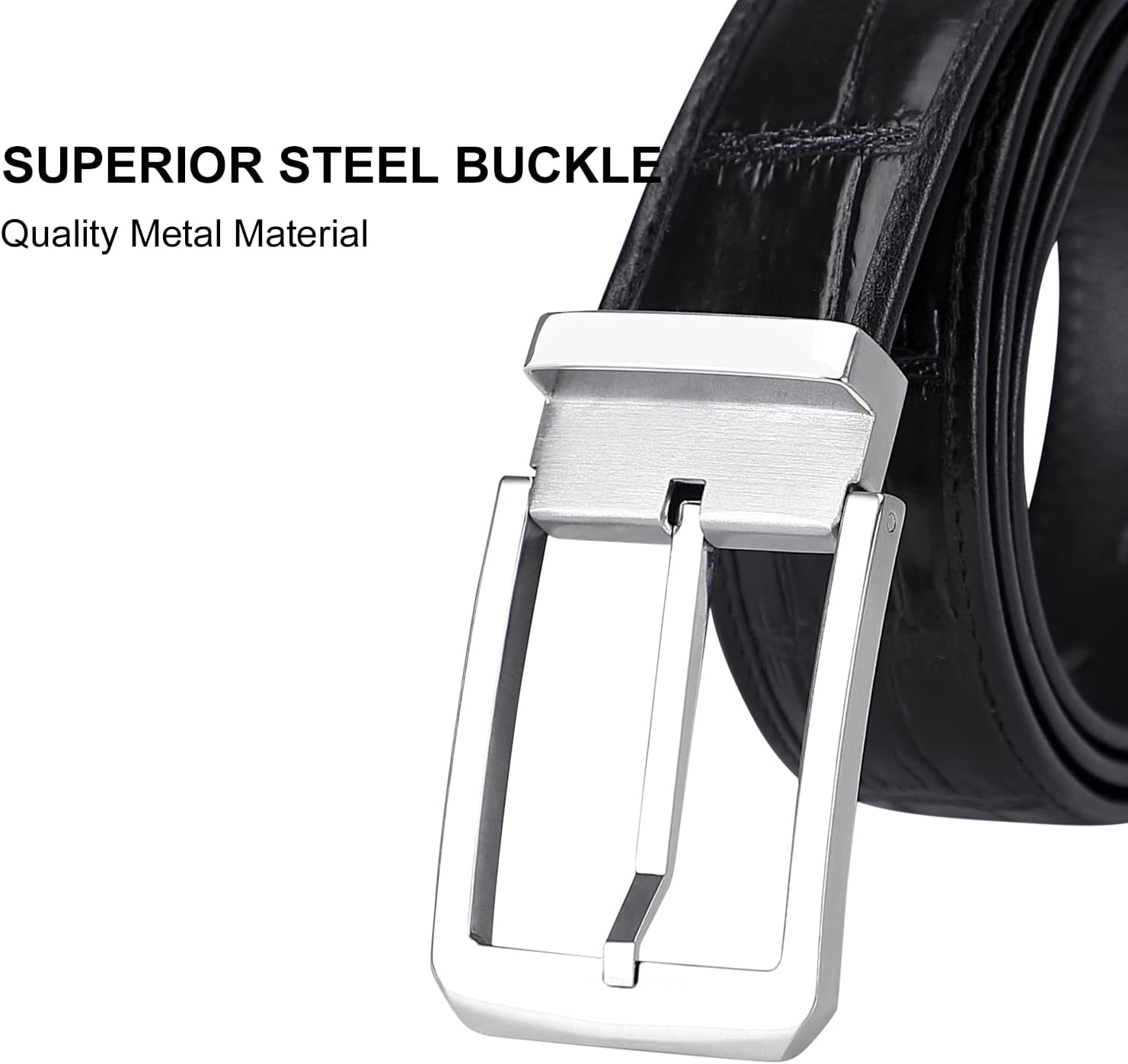 PIJUSHI Crocodile Leather Belt for Men Dress Casual Belt with Single Prong Buckle