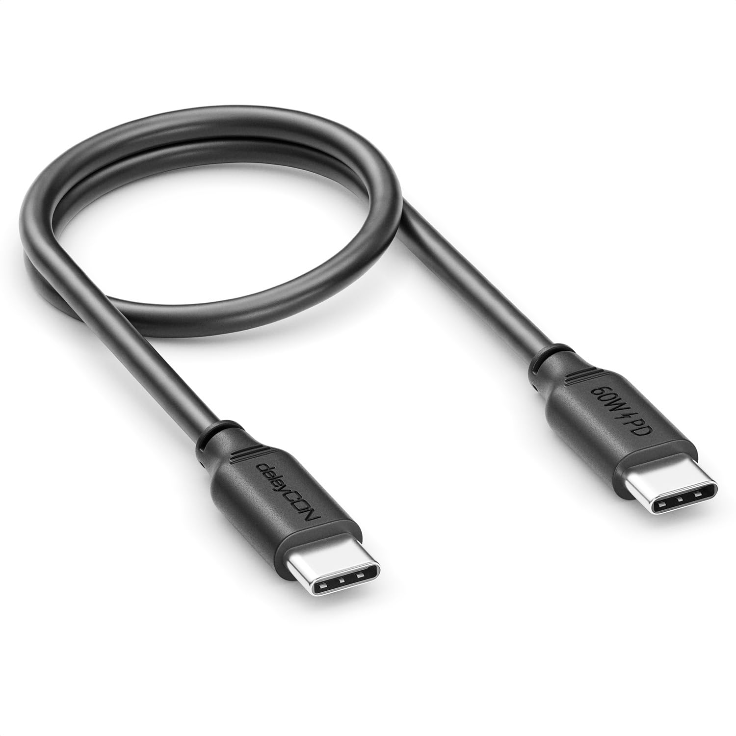 deleyCON 0,30m Cavo USB C PD3.0 (60W Ricarica Rapida) Cavo Ricarica Corto per iPhone 16 15 Pro Max Samsung Galaxy S25 S24 S23 S22 Pixel iPad Pro MacBook Air Tablet Switch PS5 - Nero