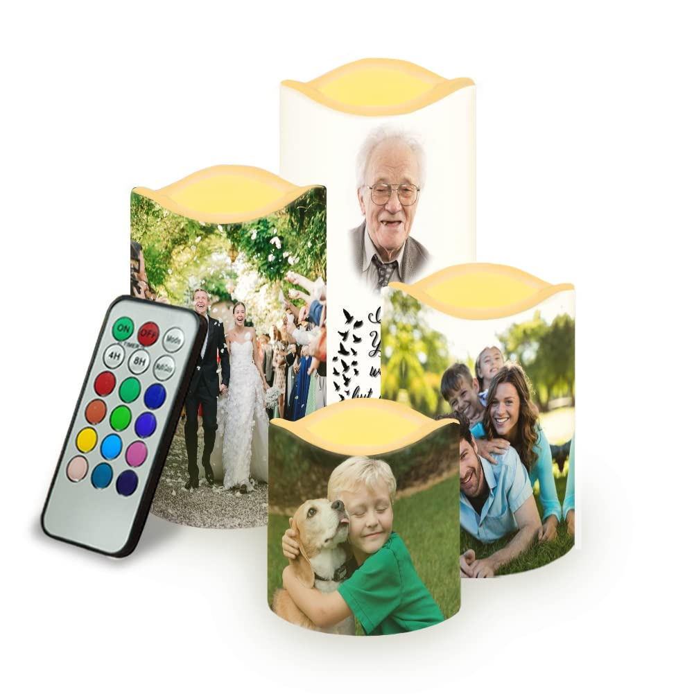 Dolyues Custom Design Flameless LED Candles, Set of 4 Flickering Candles Battery Operated for Home Halloween Christmas