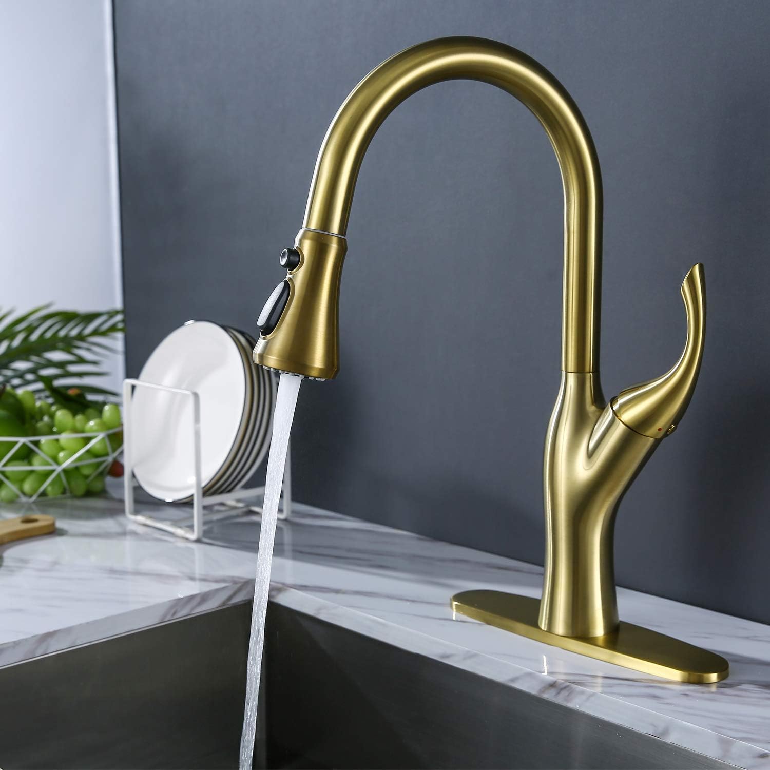 Best Promo Brushed Gold Pull Down Kitchen Sink Faucet with Single Handle High Arc Brass Kitchen Sink Faucet with Pull Out Sprayer, Single Hole and 3 Hole Deck Mount with Deck Plate Exclusive Discount 60% Price Brushed Gold Pull Down Kitchen Sink Faucet with Single Handle High Arc Brass Kitchen Sink Faucet with Pull Out Sprayer, Single Hole and 3 Hole Deck Mount with Deck Plate