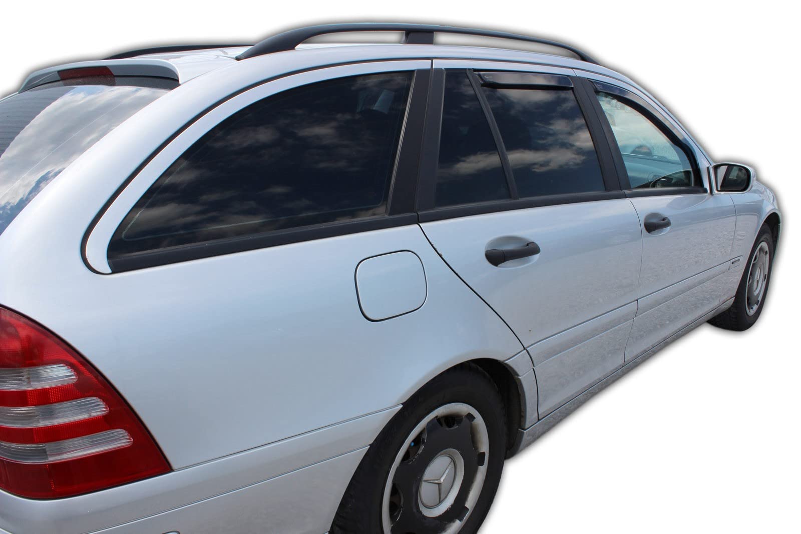 J&J AUTOMOTIVE Windabweiser passend für Mercedes C Klasse S203 2000-2007 4tlg, Heko Regenabweiser Vorne Hinten Getönt Dunkel Passform