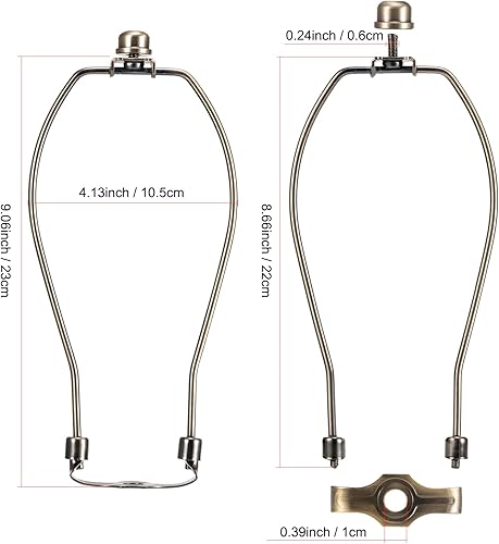 Miniatura 2 de Arpa de lámpara de 9 pulgadas, Saangseon Soporte de pantalla de lámpara de latón antiguo de servicio ligero de repuesto con remate y base