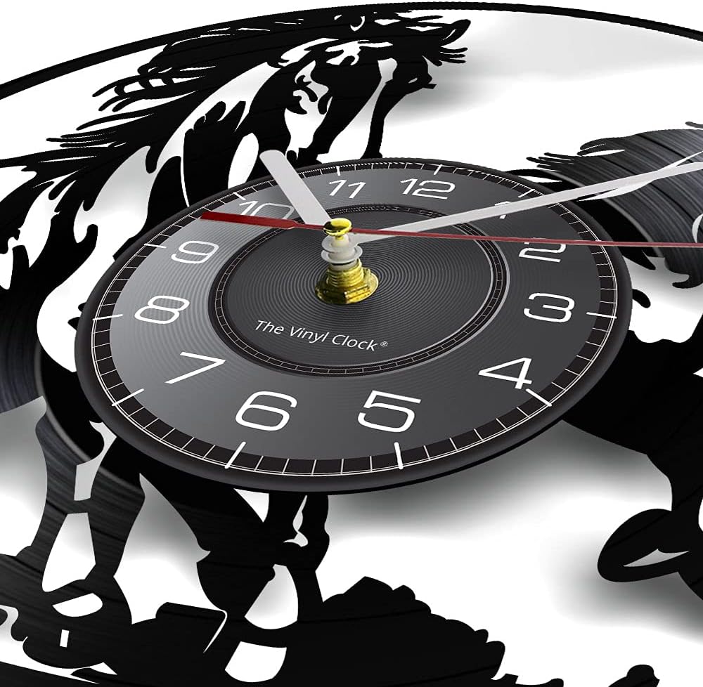 Running Horses Vinyl Record Wall Clock Horse Silhouette Laser Etched Album Music Record Silent Quartz Wall Watch Horseman Home Decor