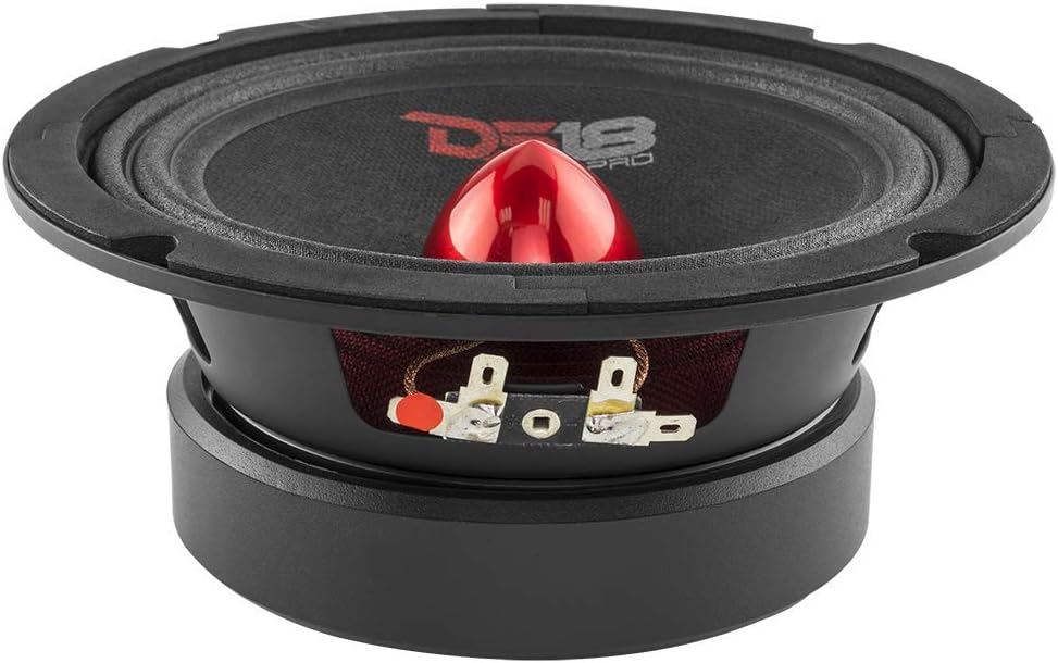 DS18 PRO-GM6.4B Loudspeaker - 6.5", Midrange, Red Aluminum Bullet, 480W Max, 4 Ohms,1.5" Kapton VC Premium Quality Audio Door Speakers for Car or Truck Stereo Sound System (1 Speaker) (Renewed)