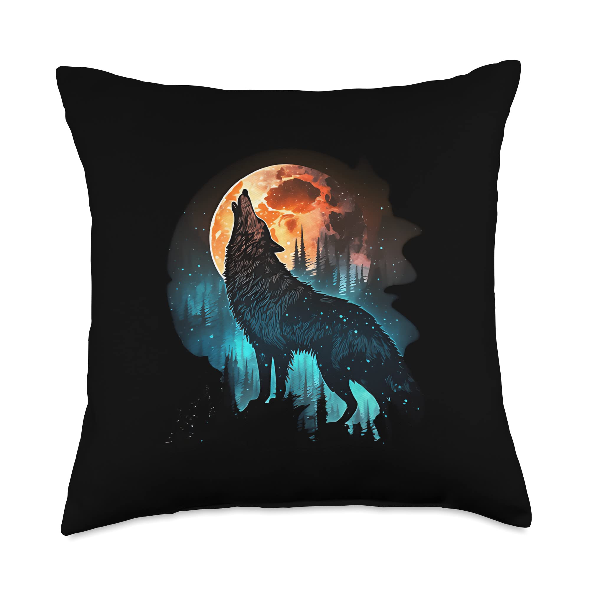 Galaxy Moon Wolf Forest Nature I Gift Throw Pillow, 18x18, Multicolor