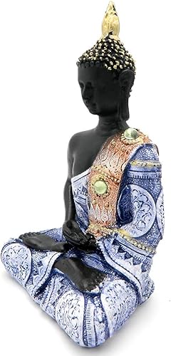 Miniatura 2 de Rockin Estatua de Buda - Vestido de cuerpo negro, antigüedades azules, 8 pulgadas de alto, patrón decorativo, mantra, buda, decoración del hogar,