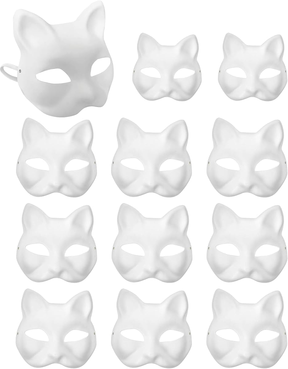 XIPEGPA Máscaras Therian Máscaras de Gato de Papel Blanco para Animal Pintado Máscara de Cosplay Máscara de Mascarada Accesorio de Disfraz para Pintura DIY