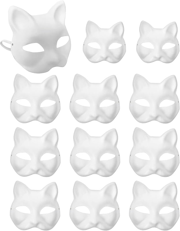 XIPEGPA Máscaras Therian Máscaras de Gato de Papel Blanco para Animal Pintado Máscara de Cosplay Máscara de Mascarada Accesorio de Disfraz para Pintura DIY