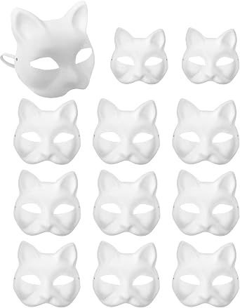 XIPEGPA Therian Masks White Paper Cat Masks to Painted Animal Cosplay Facemask Masquerade Mask Costume Prop for DIY Painting