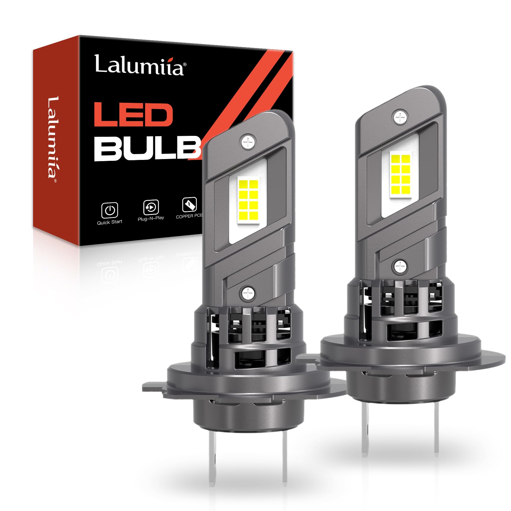 H7 LED 110W 36000LM con Ventilador Turbo, 700% Brillo 6500K Blanco, Diseño Mini 1:1 Inalámbrico y Sin Polaridad, Luces Cruce/Carretera para Coche y Moto, Plug & Play, IP68, Pack de 2