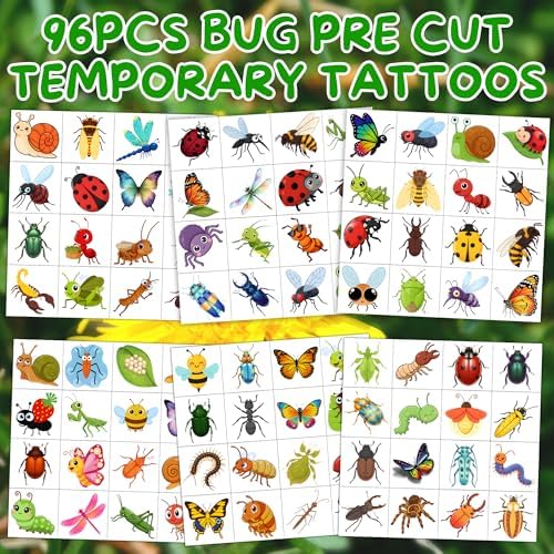 Bug Temporary Tattoos for Kids - 96 PCS Pre Cut Cute Insect Temporary Tattoo Stickers for Boys Girls, Ladybug Butterfly Bee Spider Birthday Party Decorations Favors Supplies Goodie Bag Fillers Gifts - 2