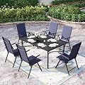 Sophia & William 7 Pieces Patio Dining Set, Outdoor Patio Furniture Set with Metal Patio Table and 6 Pcs Folding High Back Textilene Patio Sling Chairs, 1.77" Umbrella Hole, Blue
