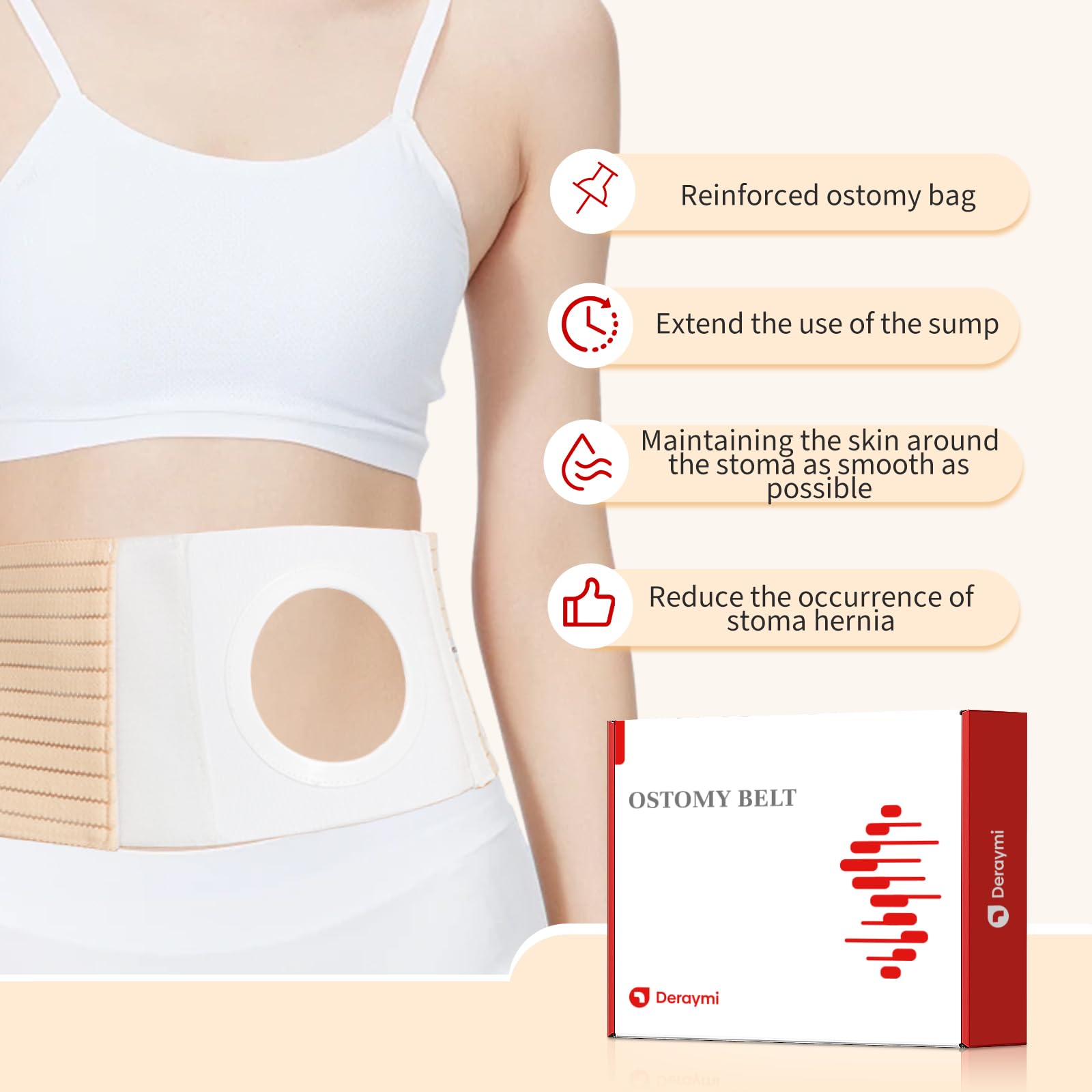 DERAYMI Cintura Per Stomia, Cintura Addominale Post Colostomia Supporto Per Stomia Addominale Per Ernia (XL)