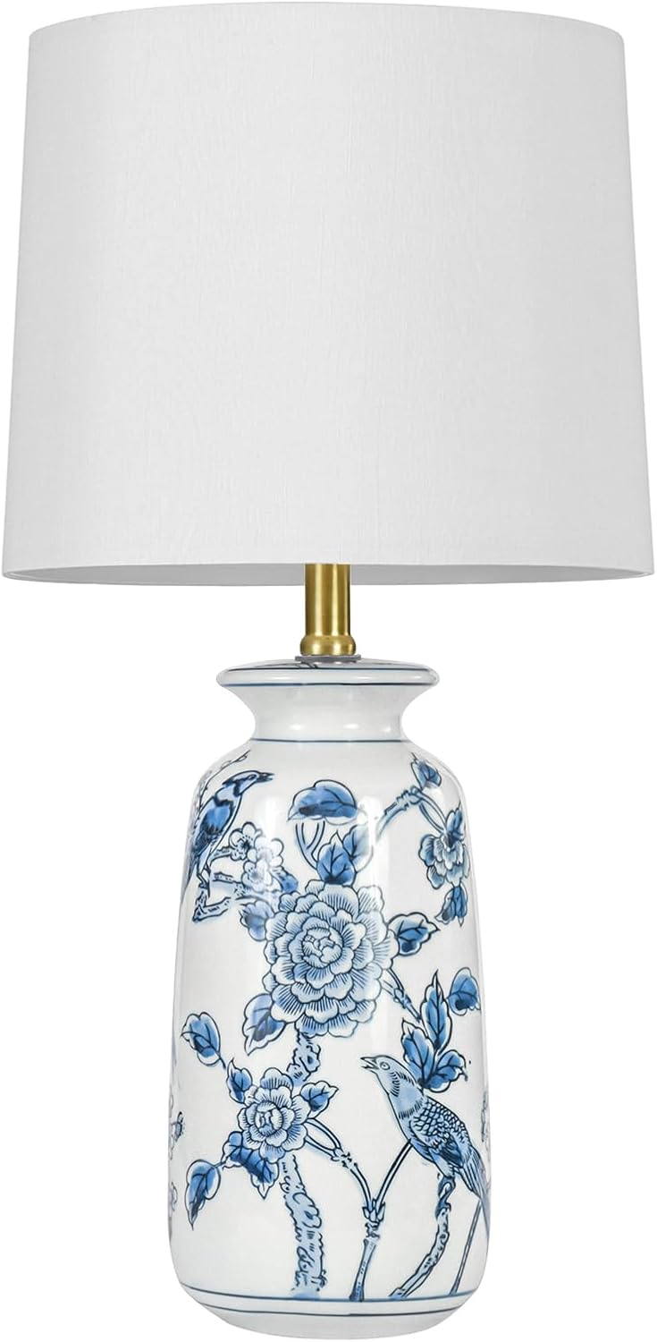 EUO 24.25" Blue Ceramic Table Lamp for Living Room, Classic Blue and