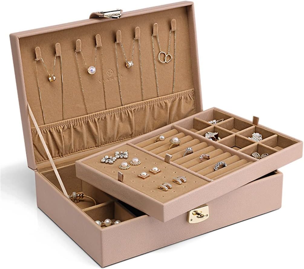 Double-Layer Large-Capacity Jewelry Storage Box with Lock Can Hang Necklace Jewelry Ring Hair Accessories (A As the picture shows)