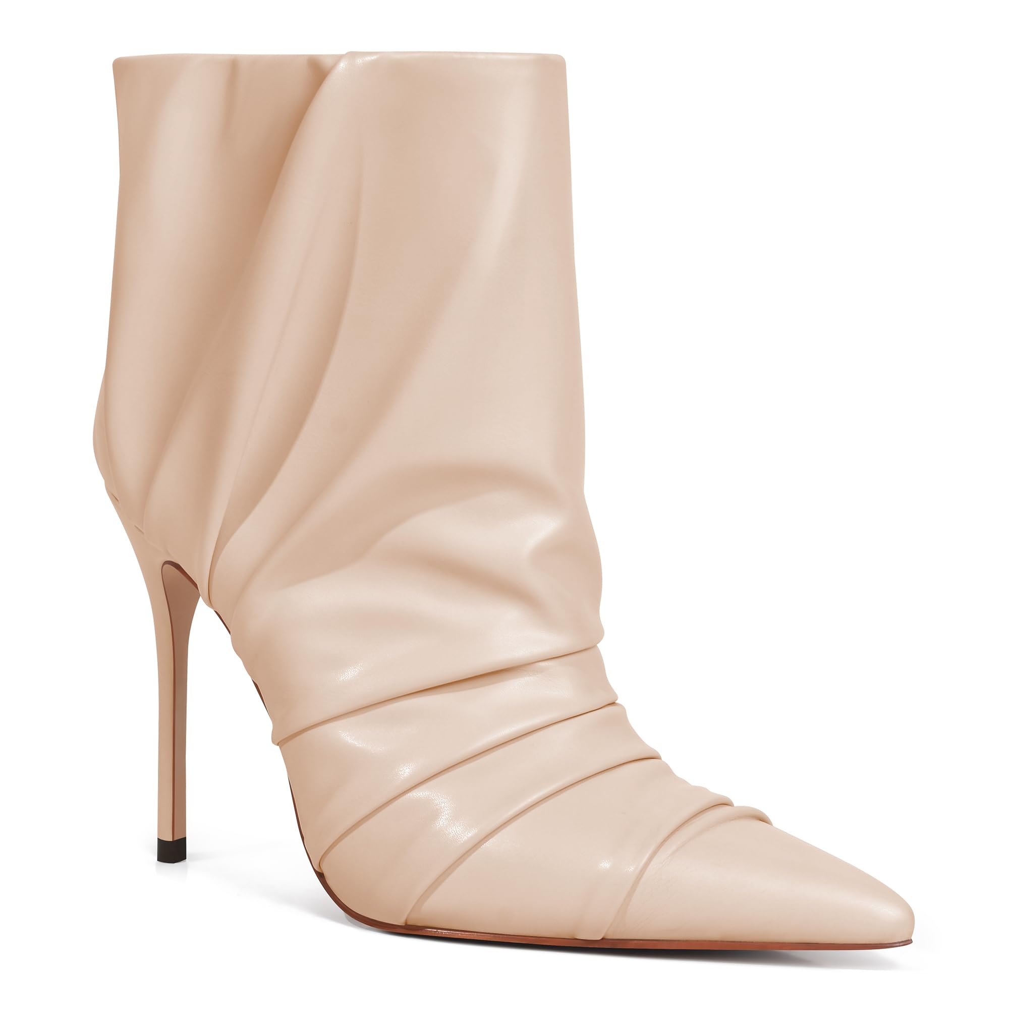 JANSEVEN Ankle Boots for Women High Heel Booties with Ruched Fashion Boot Sexy Pointed Toe Stiletto High Heel