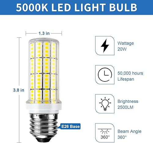 Miniatura 8 de Paquete de 4 bombillas LED E12 equivalentes a 200 W, bombillas LED brillantes E12 para candelabros, 5000 K, luz blanca diurna, 2500 lm, para