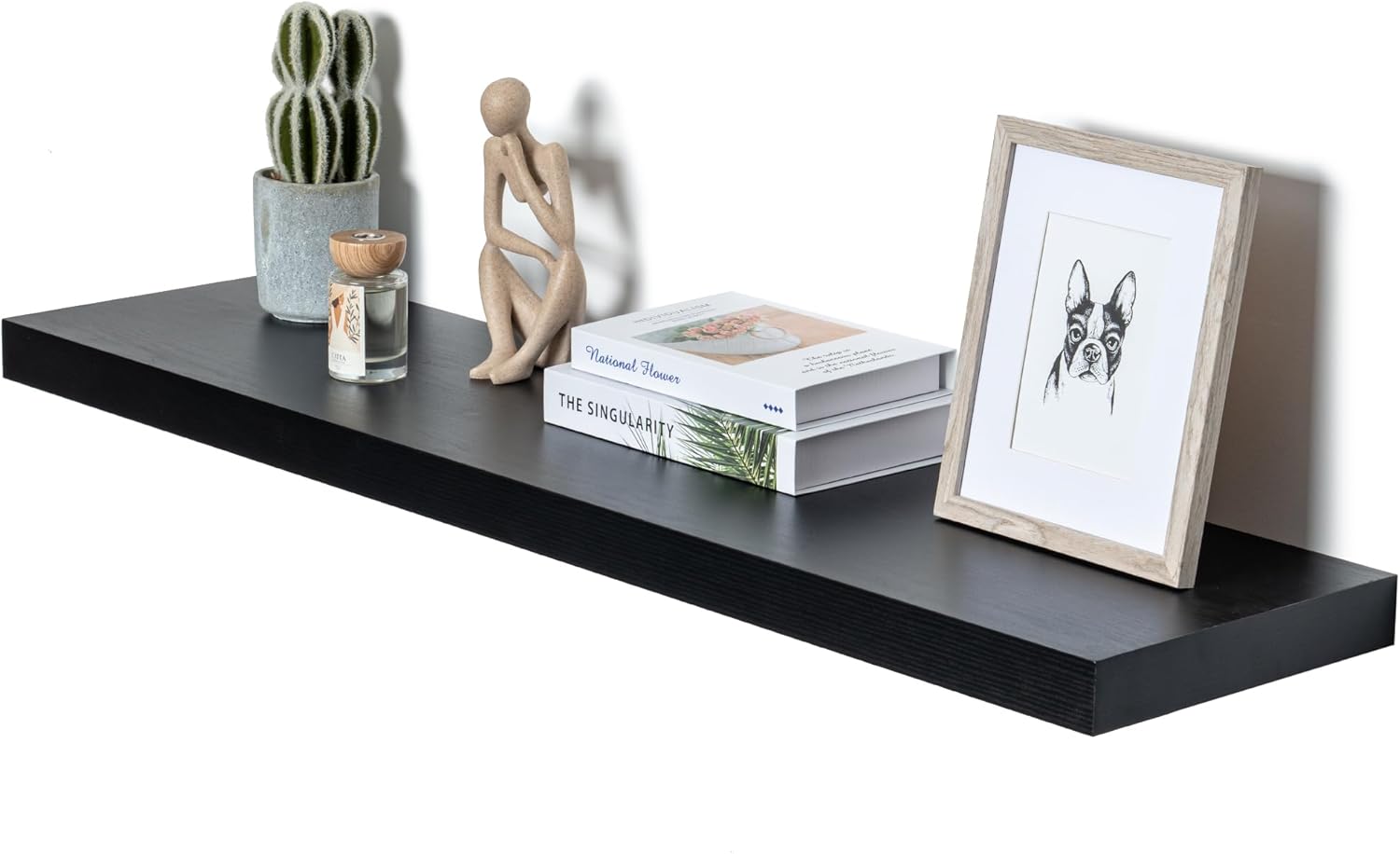 Fun Memories 48 x 12 Floating Shelves, 12 Inch Deep Wall Shelf for Fireplace Mantel, Rustic Wood Wall Shelves, Large Display Shelf & Storage Shelf, Black, Set of 1