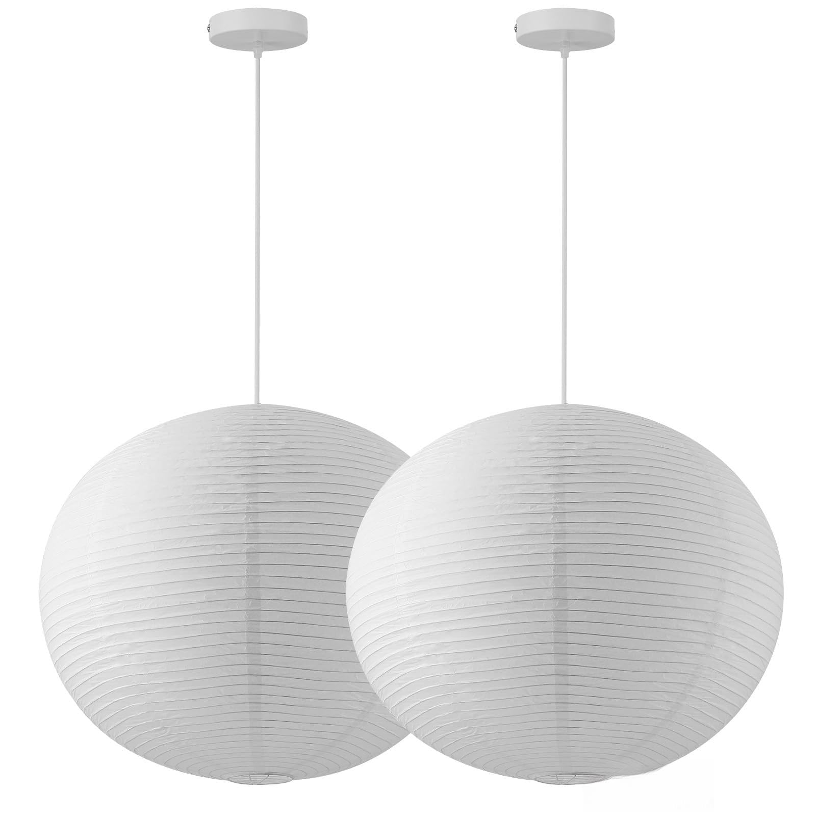 Fivemengo Large Rice Paper Pendant Light 2 Pack, 20in White Globe