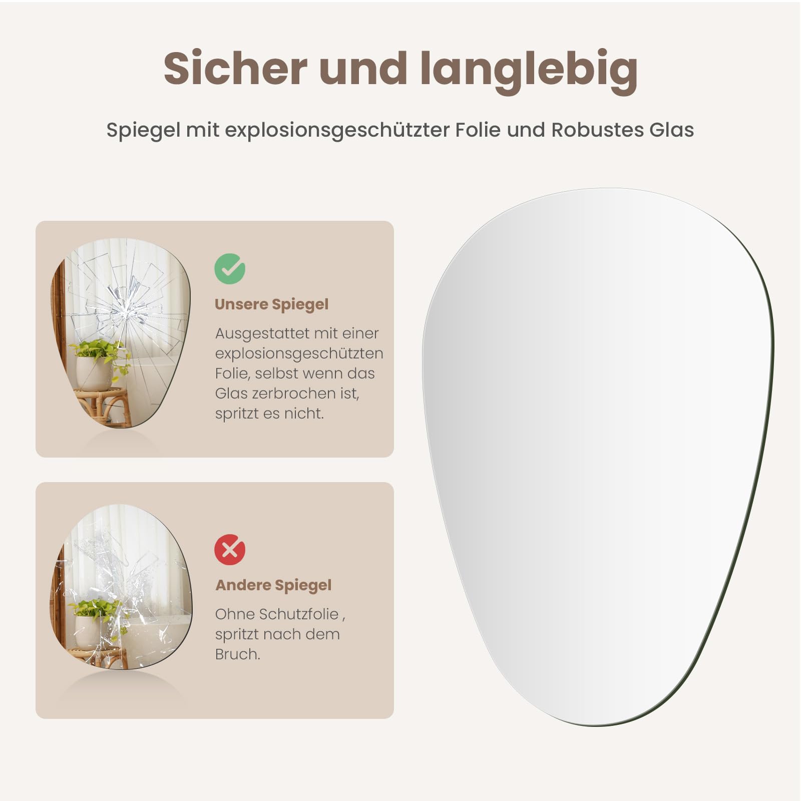 EMKE Specchio asimmetrico decorativo da parete 70x50 cm bagno specchio irregolare con quattro fori di sospensione HD specchio da parete in vetro per bagno, camera da letto, corridoio, lavabo
