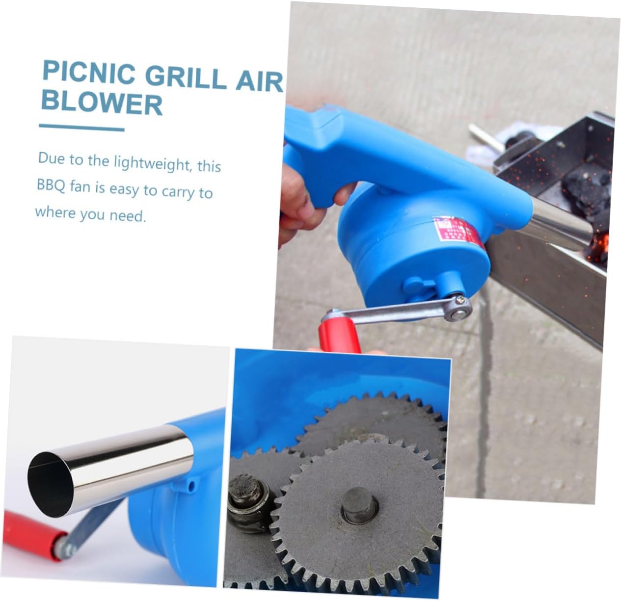 Outdoor Bbq Fire Blower Manual Air Blower for Starting Portable Hand Crank Design for Camping and Picnics Grill Accessory Compact and Convenient
