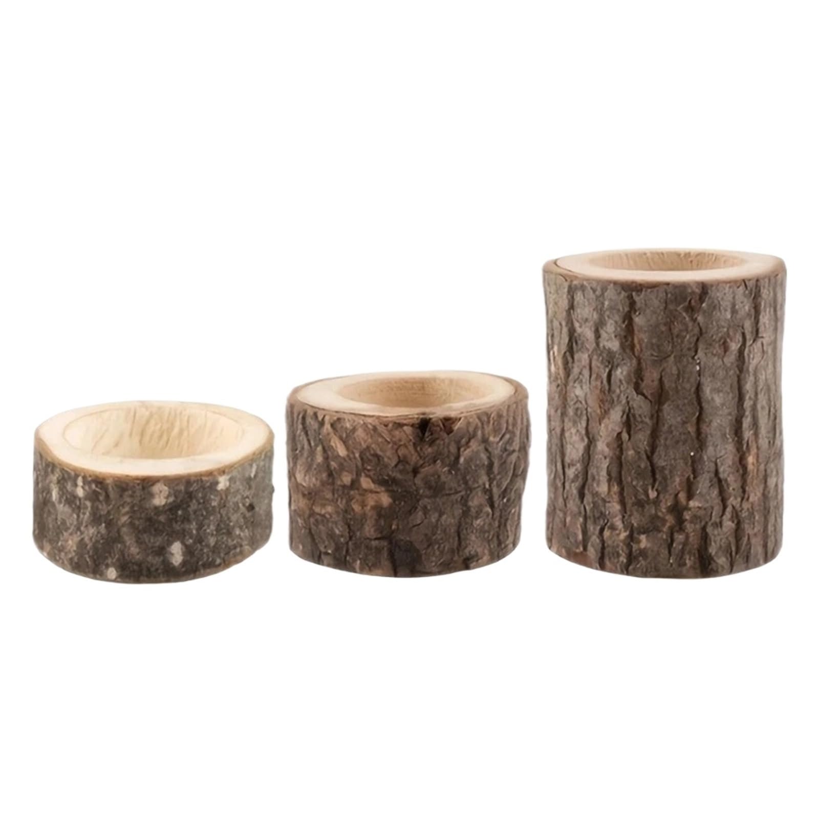 QuxetlRyz Wooden Tree Stump Decor 3Pcs Wood Timber Pile Candle Holder Stand Log Candlestick Succulent Plants Flowerpot Holders Ornament Decor(3pcs-SML)