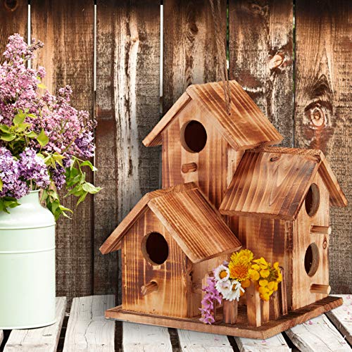 Casa para pájaros de madera quemada decorativa Relaxdays con nido rústico 4