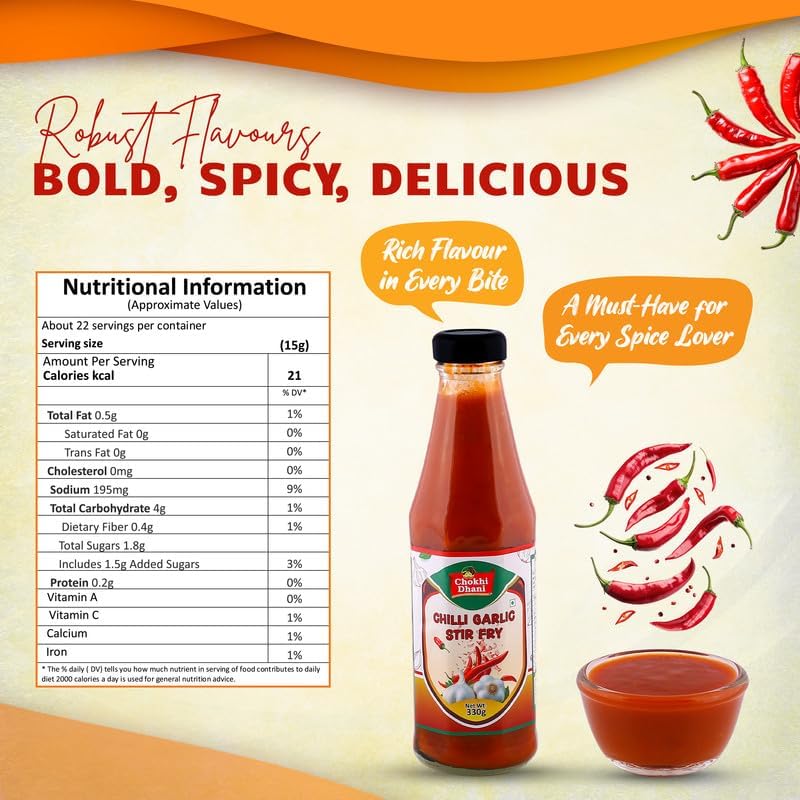 Image of Chokhi Dhani Chilli Garlic Stir Fry Sauce 330g | Spicy Indo Chinese Cooking Sauce | For Noodles, Fried Rice & Vegetables | Use as Sauce & Dip | Natural Ingredients