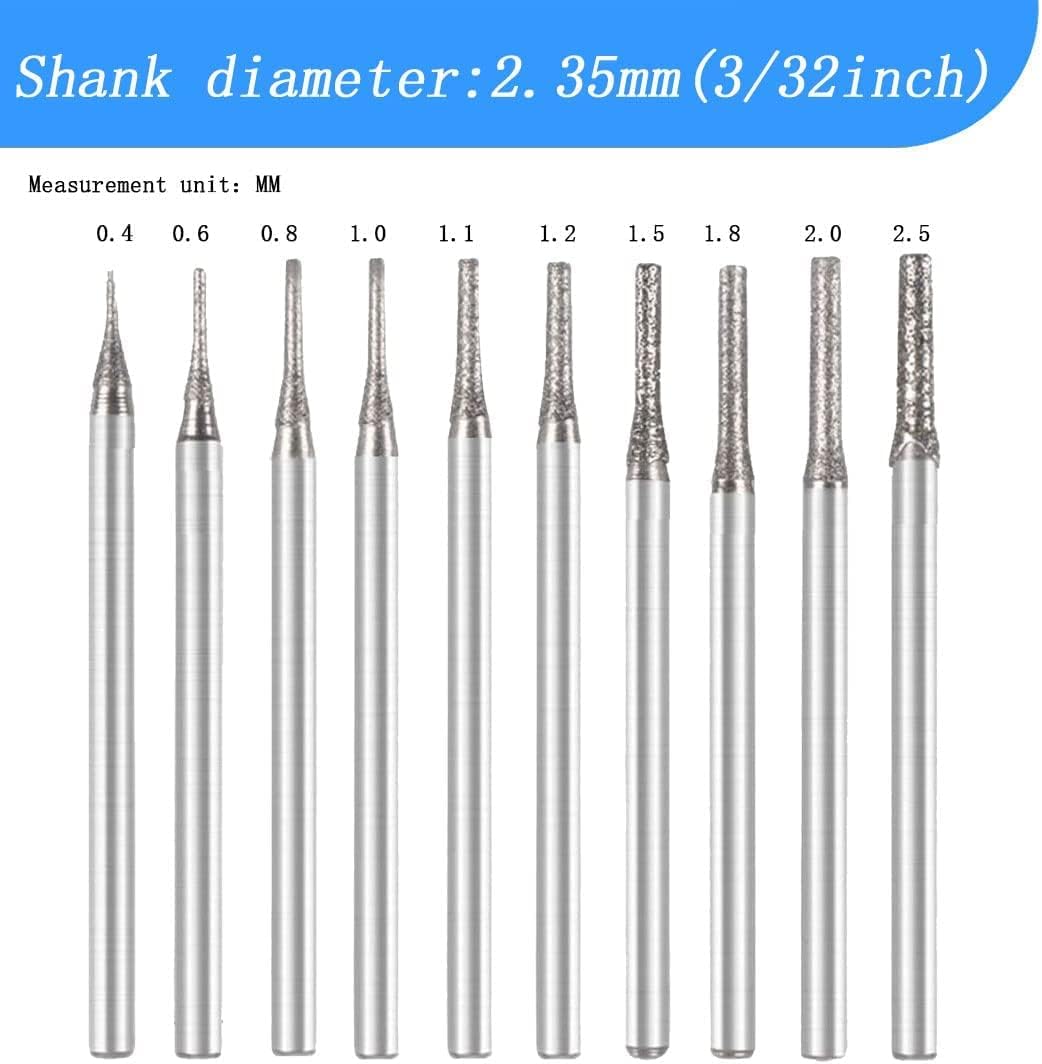 Luo ke 10 Pcs Needle Shape Diamond Drill Bits Rotary Diamond Burr Set (QC336A)