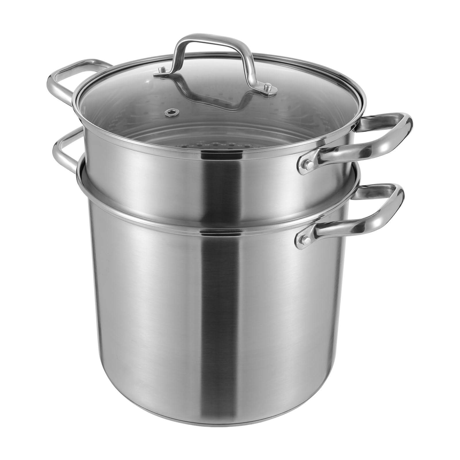 Pentola per asparagi e pasta, 8 l, Ø 28 cm, con coperchio in vetro, altezza 36 cm, con colino per pasta, patate, verdure
