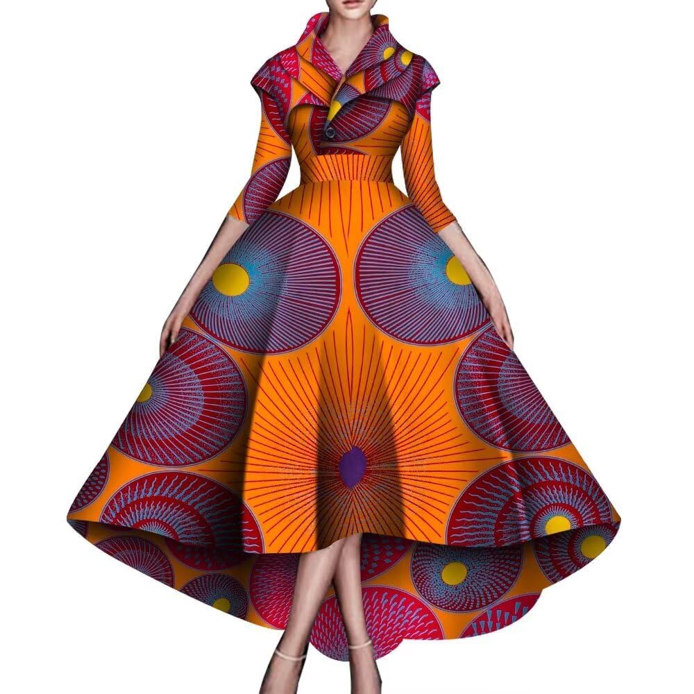 ABCWAX African Dresses for Women A-line Floor-Length Dress Traditional Ankara Kente Print Evening Dress, 2, XXL