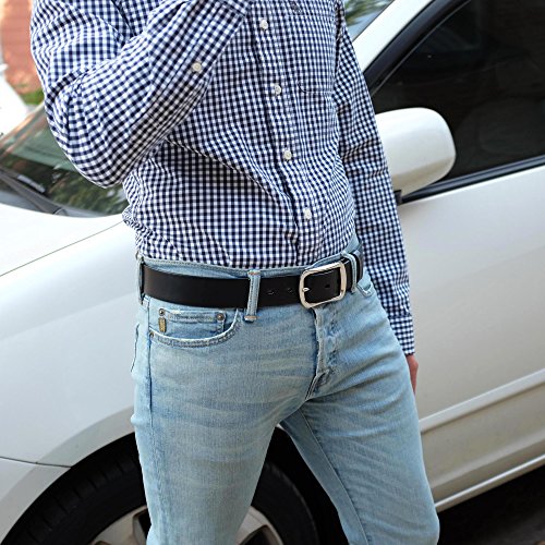 Falari Men's Full Grain Leather Belt Stainless Steel Buckle 90024