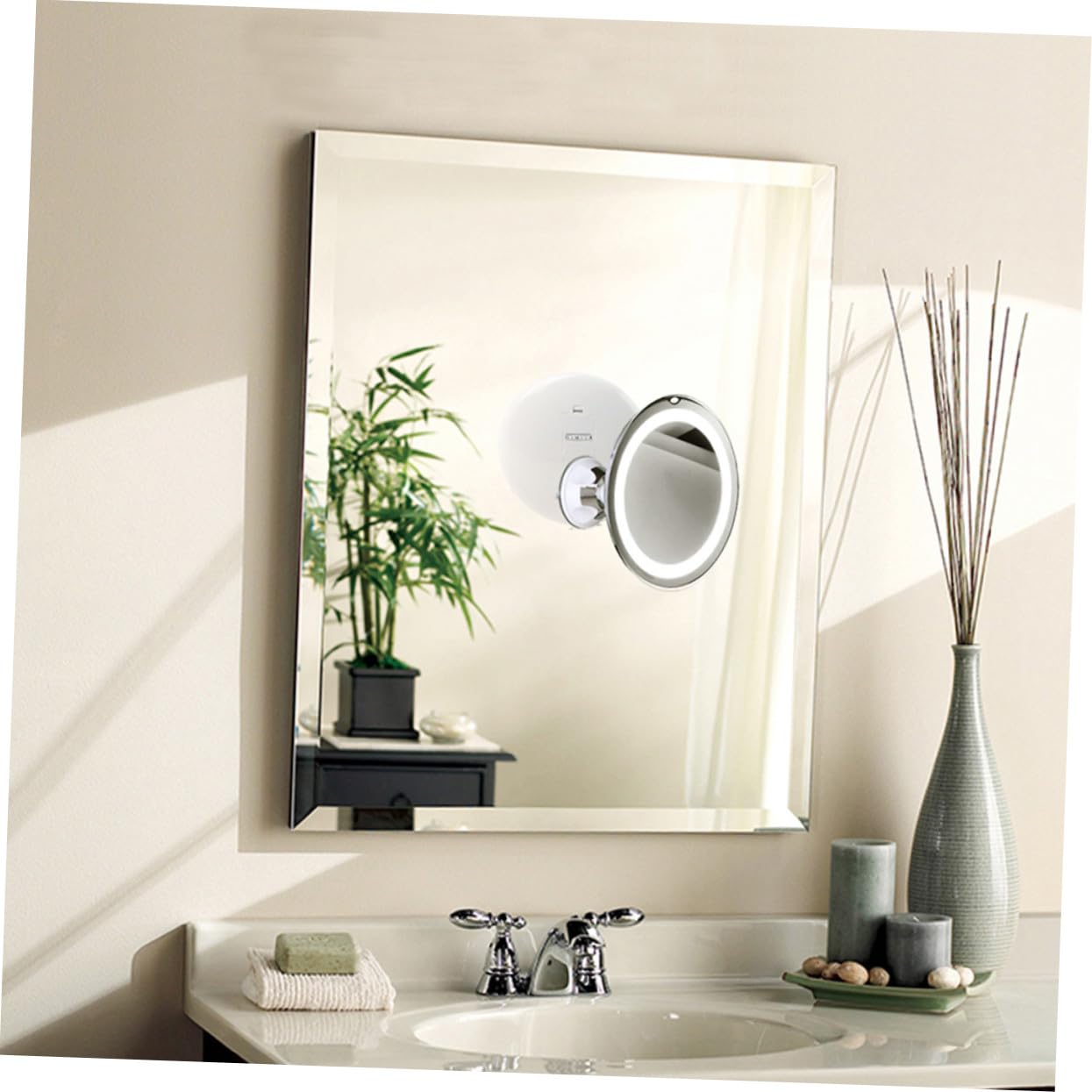 Anneome Espejo de Maquillaje LED Aumento con Ventosa para Baño y Tocador Redondo de Portátil Luz para Detalles Precisos