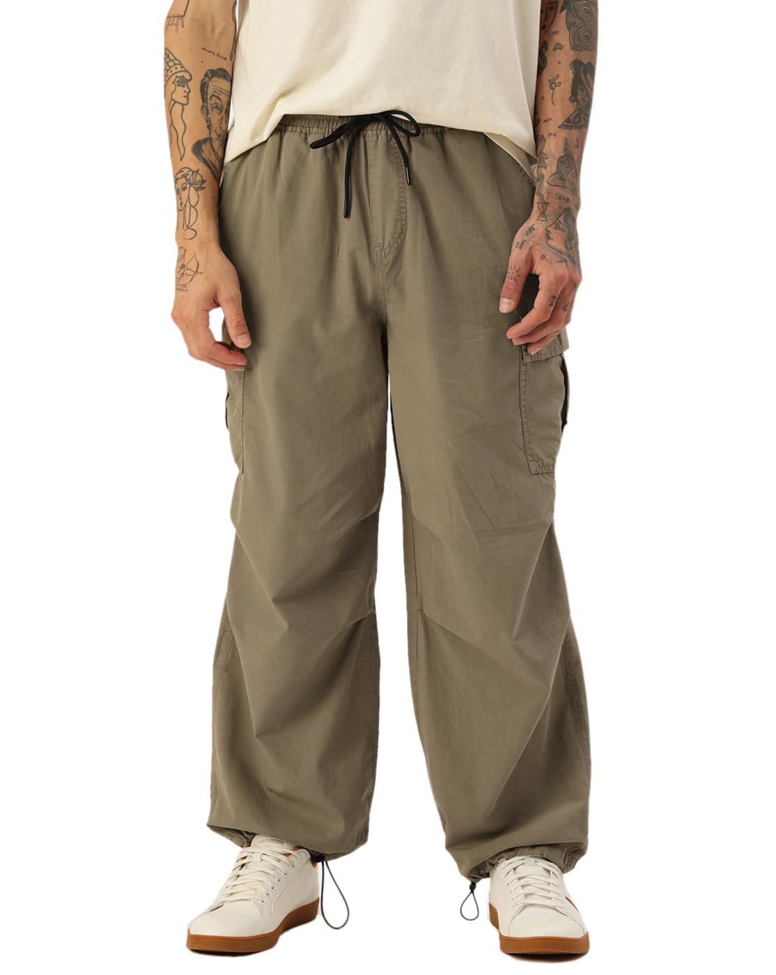 BENE KLEED Unisex Cotton Drawstring Over Dyed Cargo Parachute Trouser with Soft Hand Feel