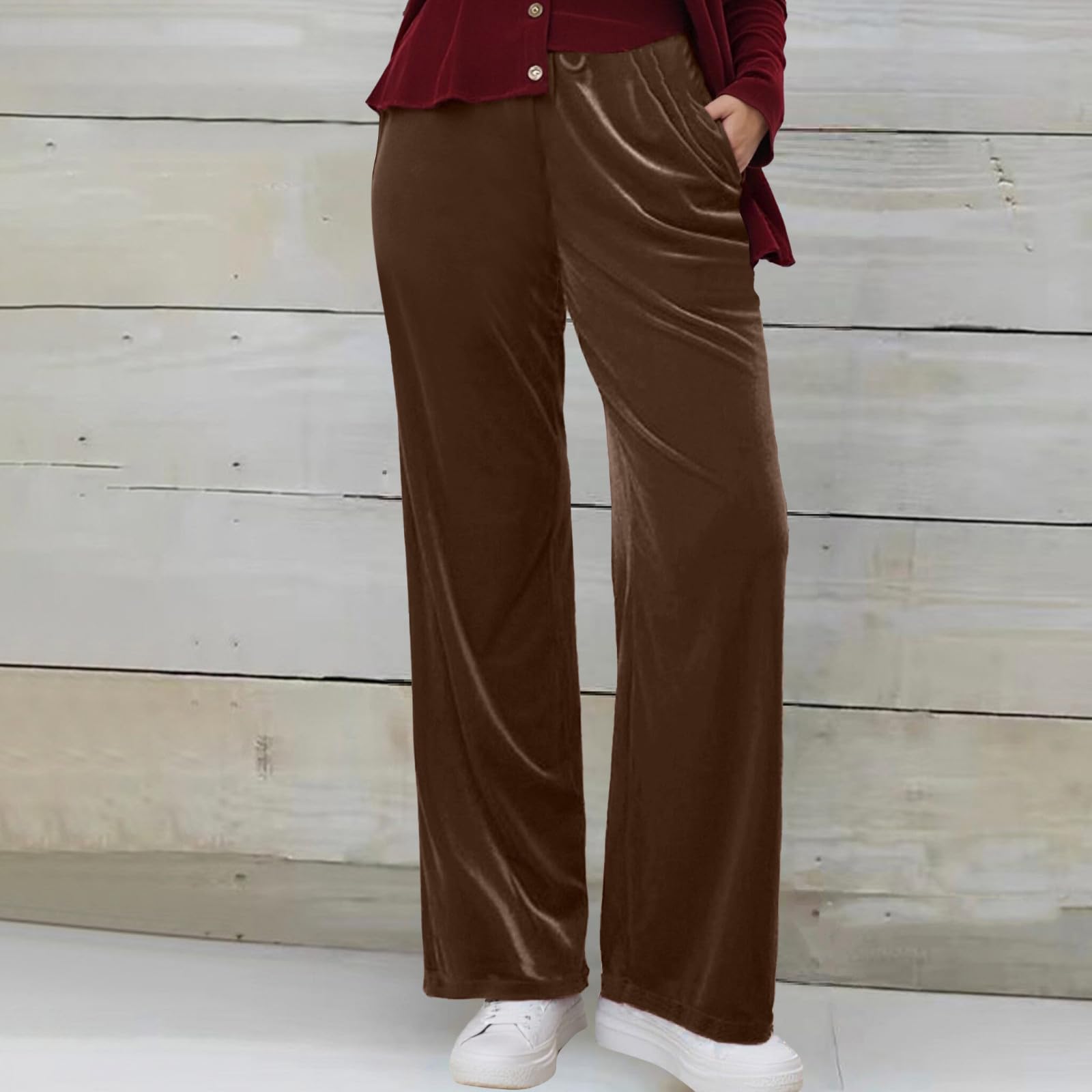 Pantalon en Velours Doré Femme Pantalons De Sport Taille Elastique Pants Automne Hiver Respirant Décontracté Femmes Pantalon avec Poches Sweatpants Fluide Femme Couleur Unie Pantalons Fitness