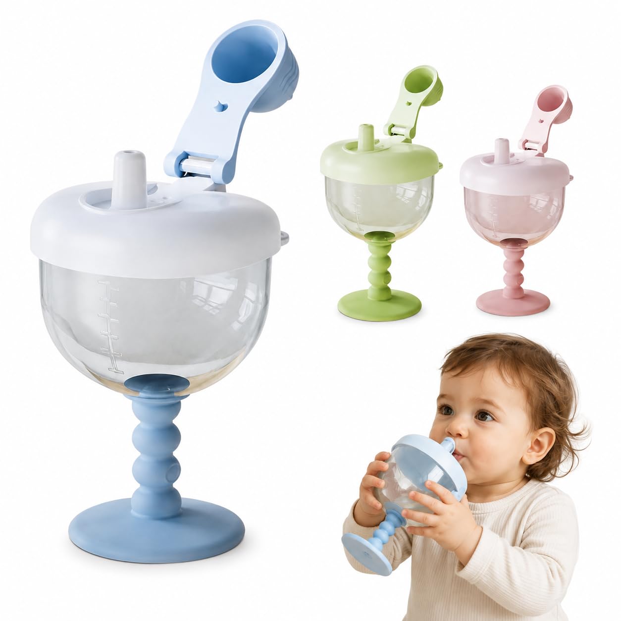 Cute No-Spill Goblet Cup with Lid,Baby Wine Sippy Cup,Plastic GobletCup