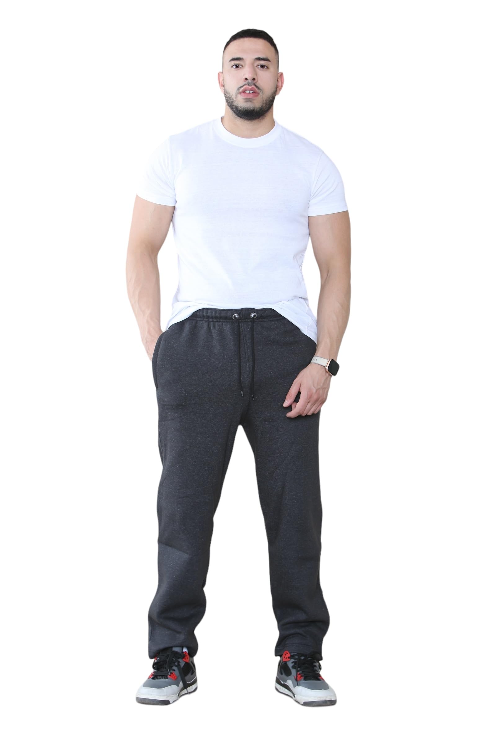 PixelKnit Men's Open Hem Jogging Pants - Plain Joggers Fleece Bottoms Gym Sports Sweatpants Yoga Trousers (Charcoal, XX-Large)