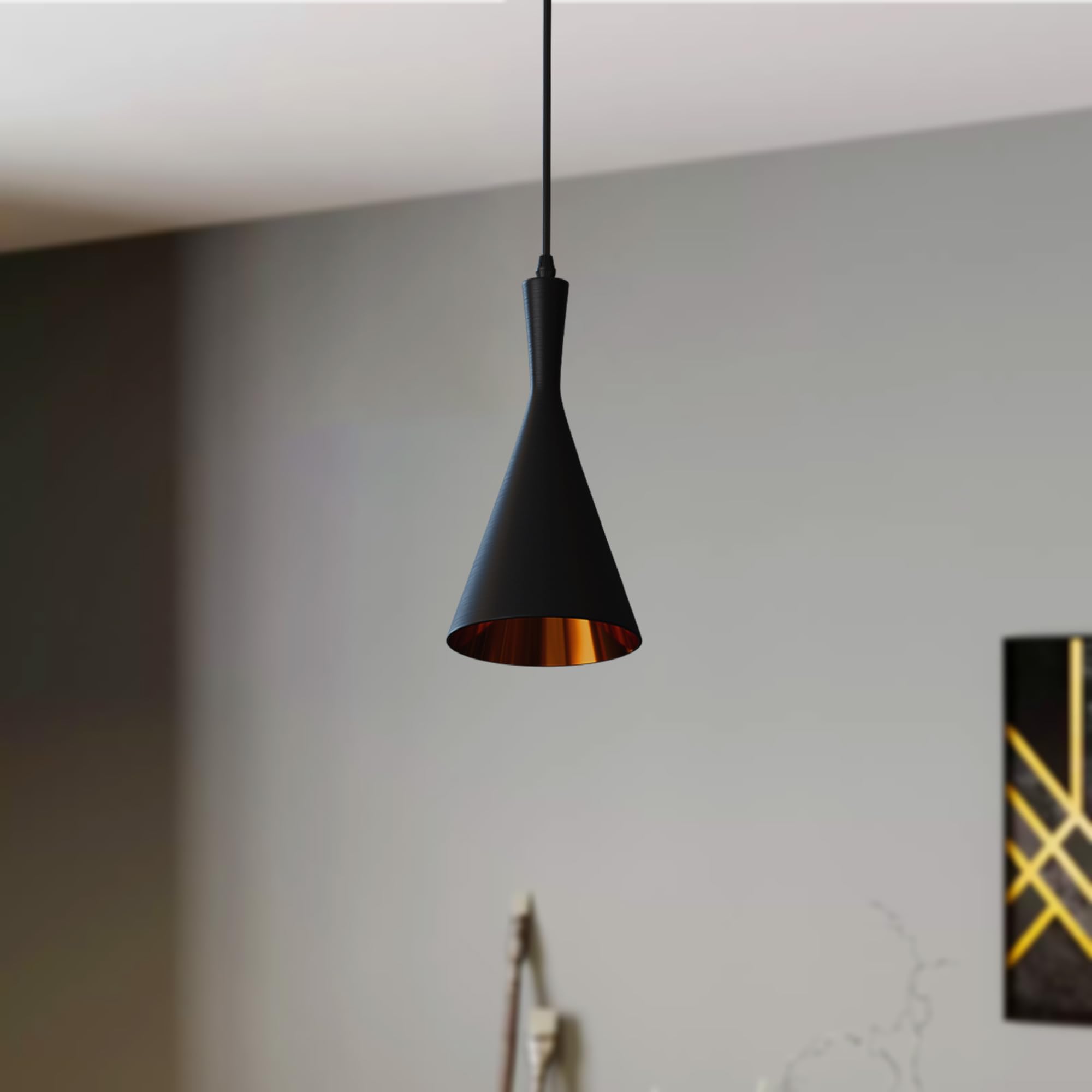 LEDSone Modern Pendant Light Black Inner Gold Hanging Ceiling Light with 95 cm Adjustable Cable E27 Lamp Fixture Farmhouse Décor Dining Room Hallway Kitchen Bar Restaurant - Image 2